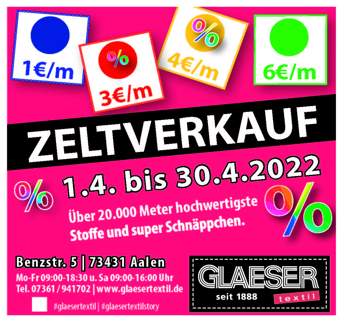 Zeltverkauf in unserer GLAESER-Filiale Aalen